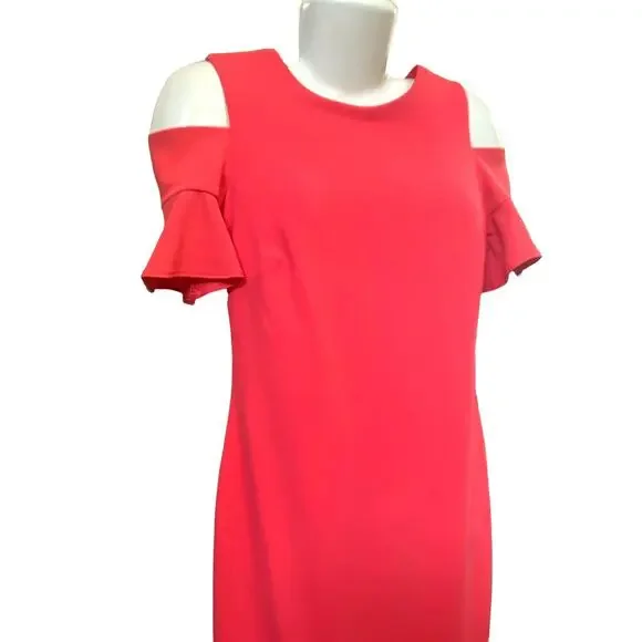 Calvin Klein Women's Rose Pink Cold Shoulder Knee Length Dress Back Zip SZ 4 NWT - Picture 4 of 11